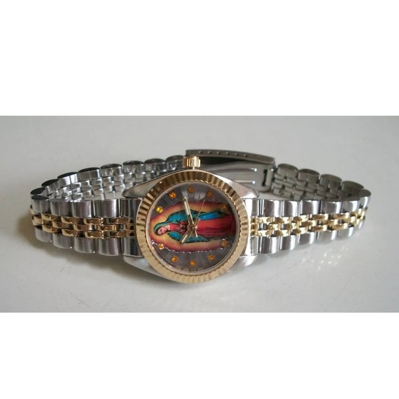 MIYKON GOLD/SILVER FINISH VIRGIN MARY GUADALUPE RELIGIOUS FASHION WOMEN WATCH - Picture 2 of 5
